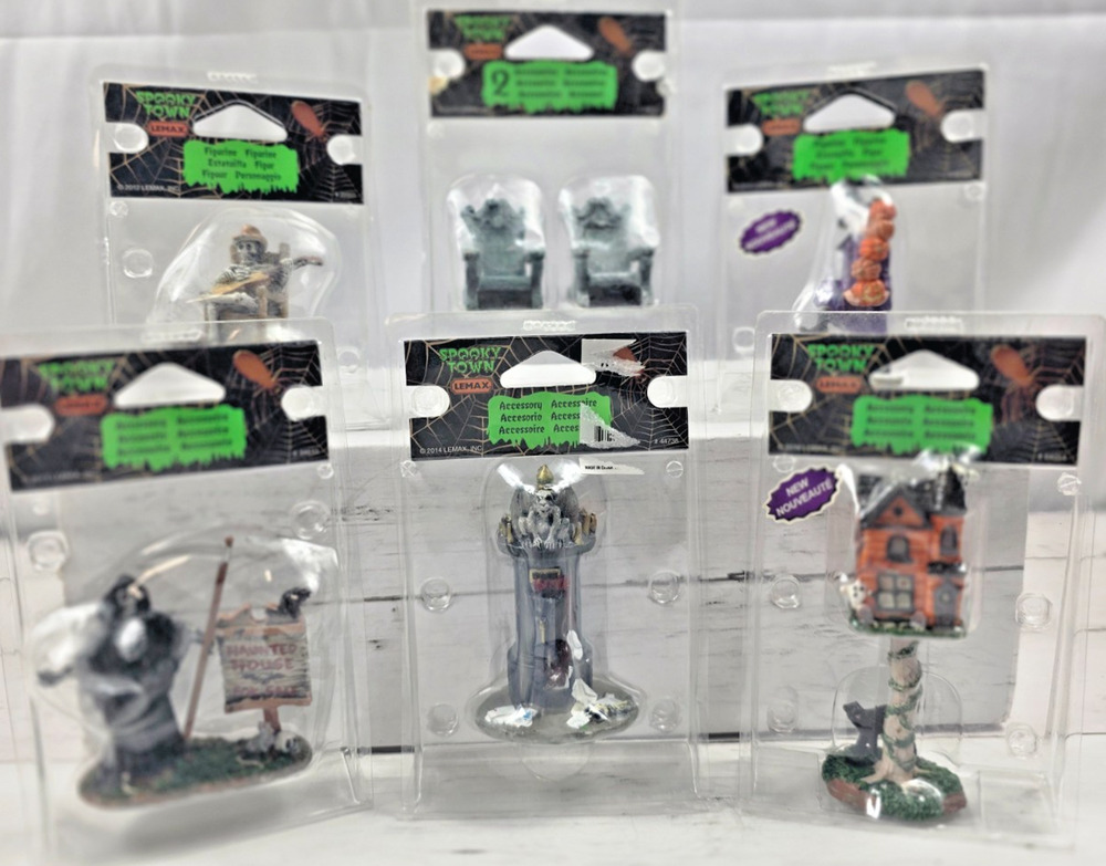 LEMAX Spooky Town Halloween Collection, Lot of 6 Various Figures, Statues, Years